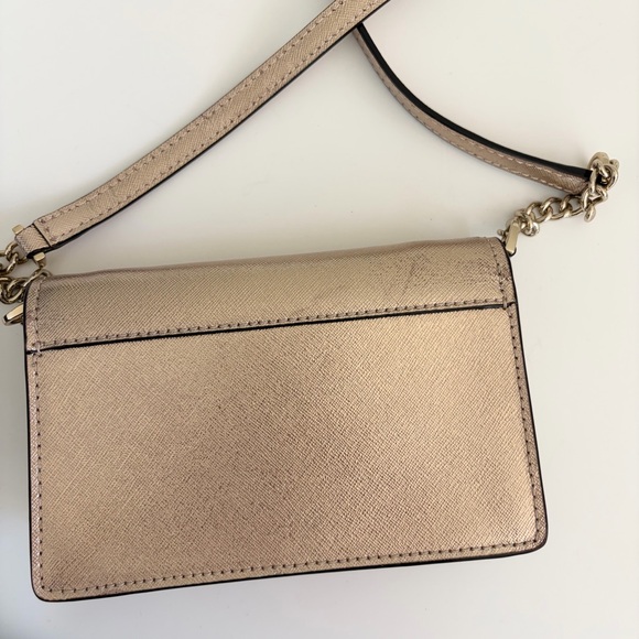 Kate Spade Rose Gold Metallic Leather Flap Crossbody Bag Chain Purse - Picture 9 of 16